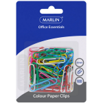 Marlin Office Essentials colour paper clips 33mm 100's blister card 